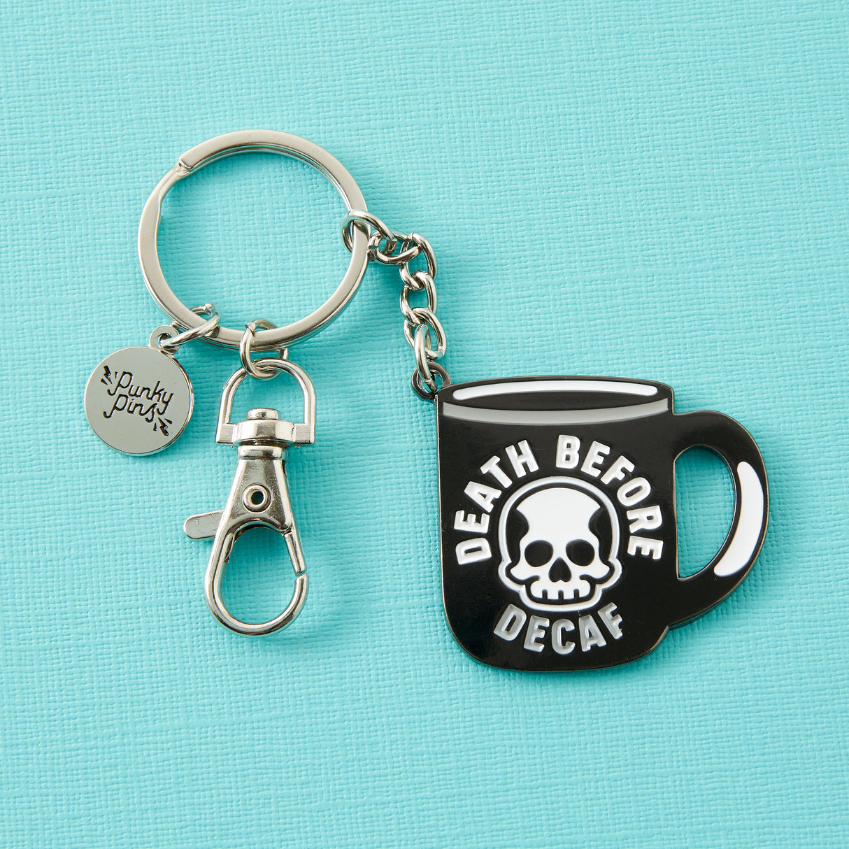 Death Before Decaf Enamel Keyring