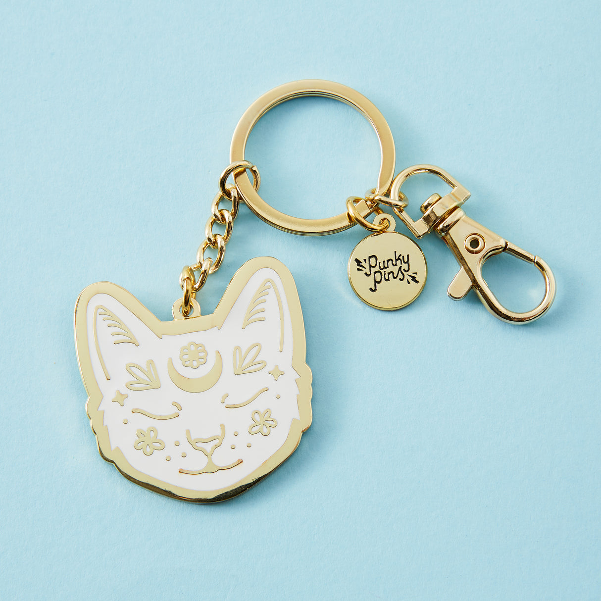 White Cat Face Enamel Keyring