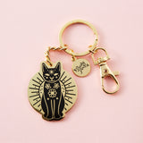 Gold And Black Mystic Cat Enamel Keyring