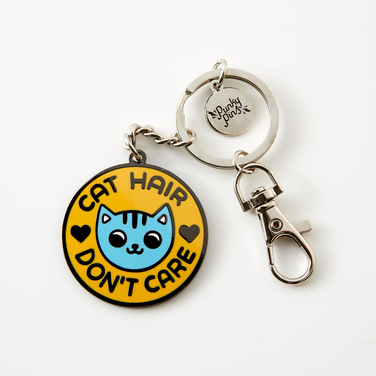 Cat Hair Don't Care Enamel Keyring