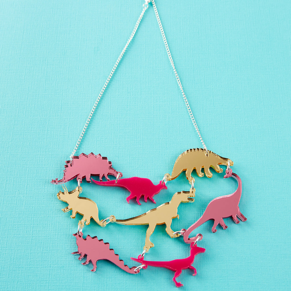 Pink Dinosaur Gang Acrylic Necklace