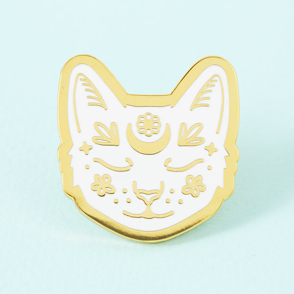 Crescent Moon Cat Gold Plated Pin