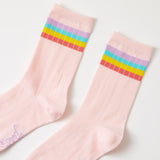 Rainbow Stripe Pink Rib Socks