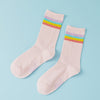 Rainbow Stripe Pink Rib Socks