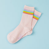 Rainbow Stripe Pink Rib Socks