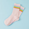 Rainbow Stripe Pink Rib Socks
