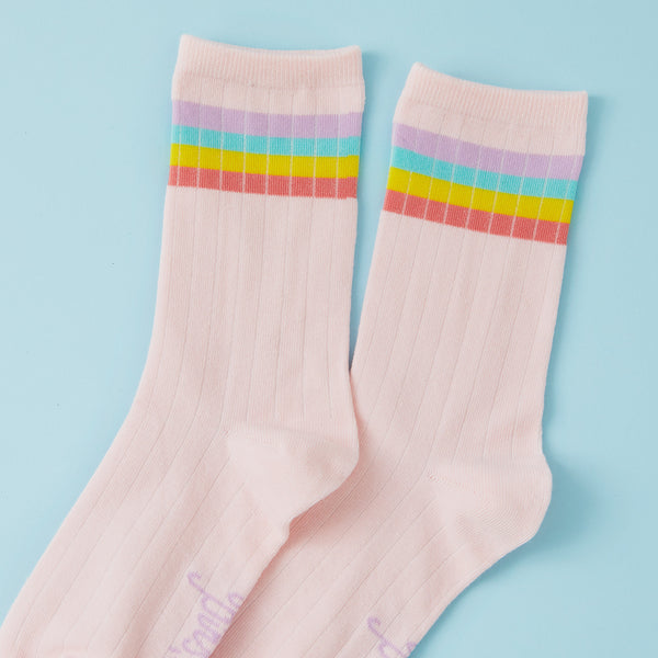 Rainbow Stripe Pink Rib Socks