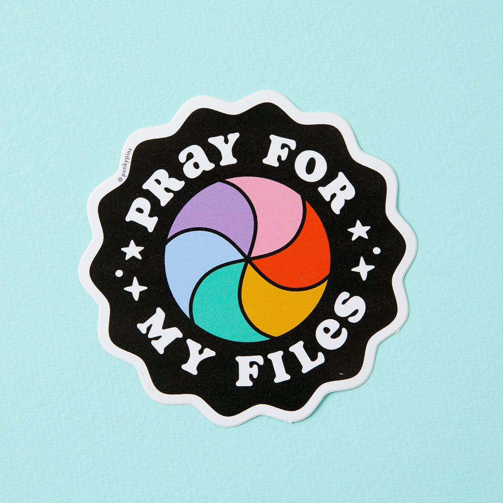 Pray For My Files Rainbow Wheel Vinyl Sticker