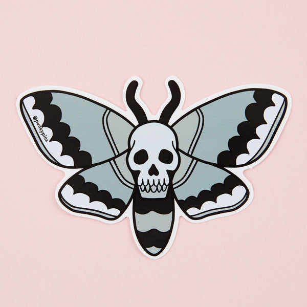Grey Skull Moth Vinyl Sticker