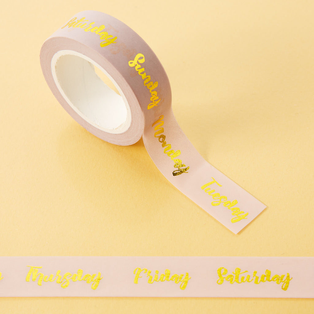 Days of the Week Gold Foil Pink Washi Tape