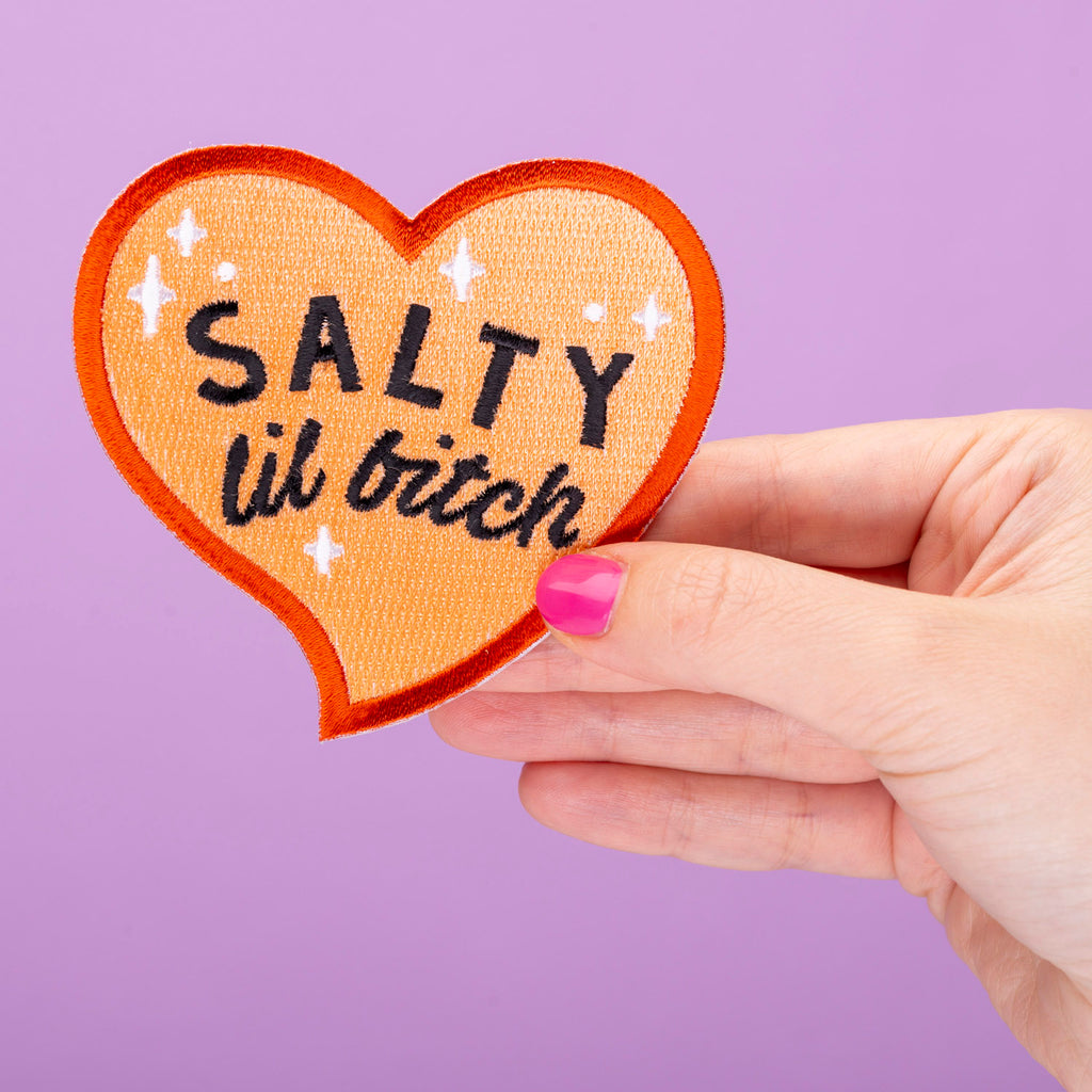 Salty Lil Bitch Heart Shaped Embroidered Iron On Patch